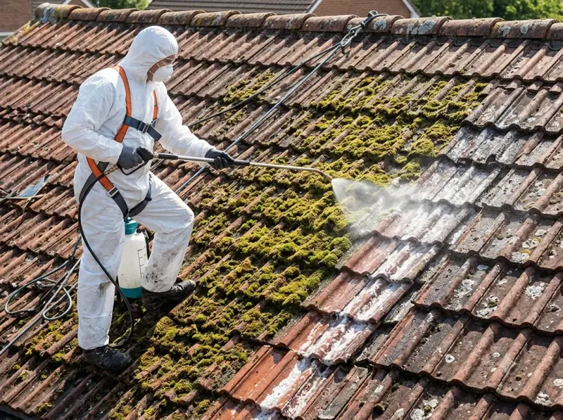 Aanbrengen van een curatieve en preventieve antimosbehandeling op een dak
